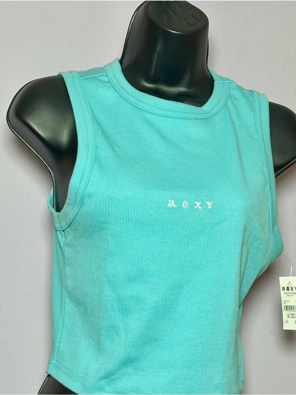 Roxy Aqua Ribbed Crop Tank Top